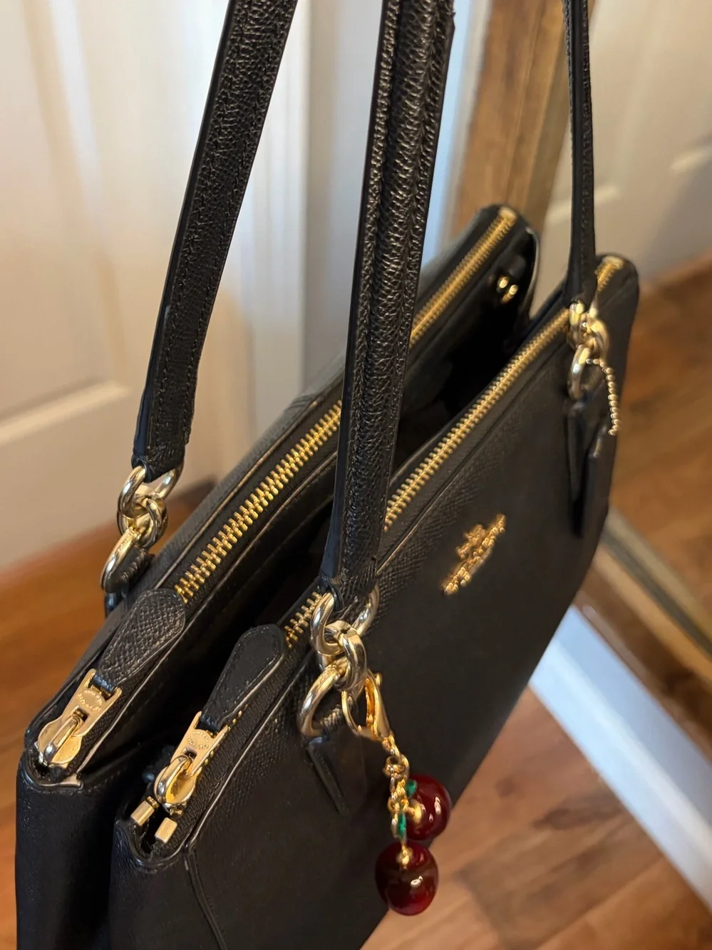 Coach Small Christie Carryall Black Crossgrain Leather Satchel